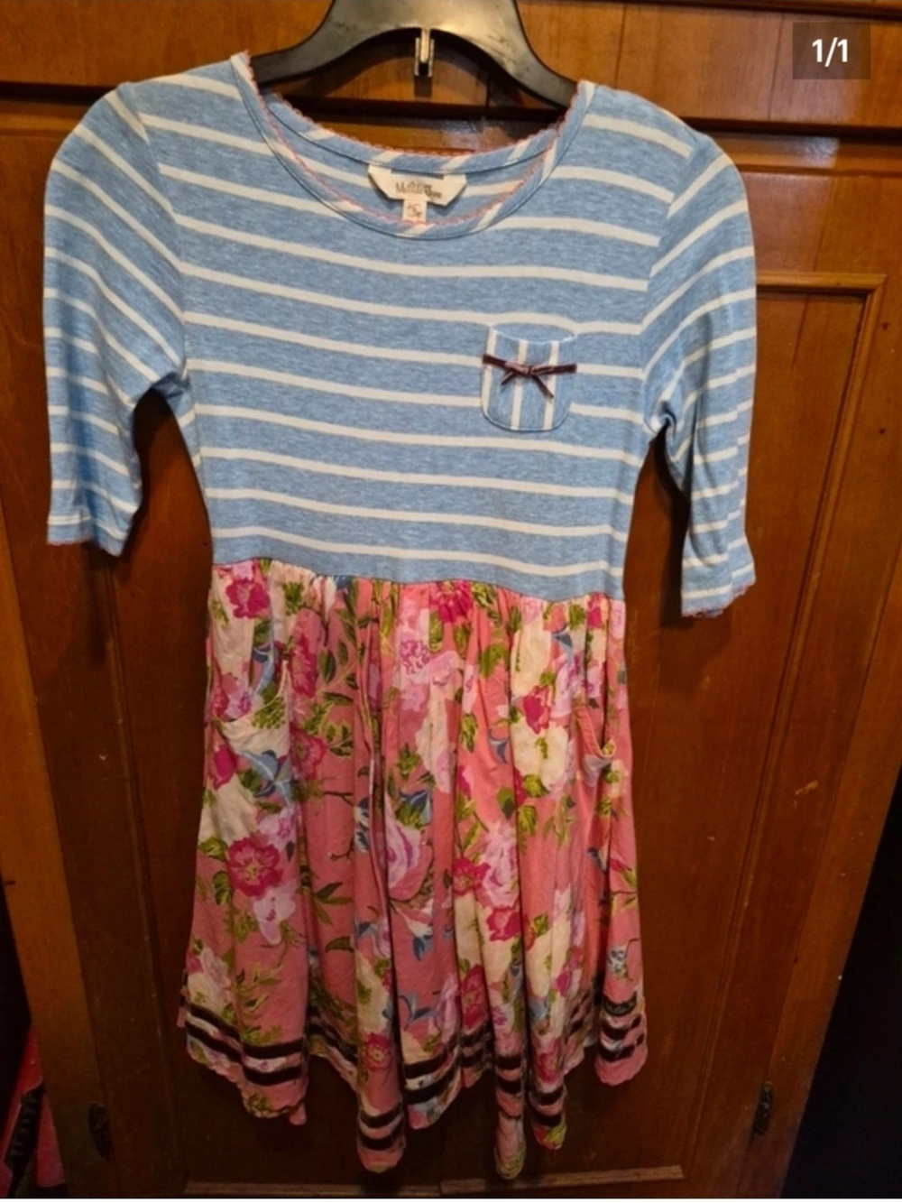 Matilda Jane Blue Stripe Top with Pink Floral Skirt Dress